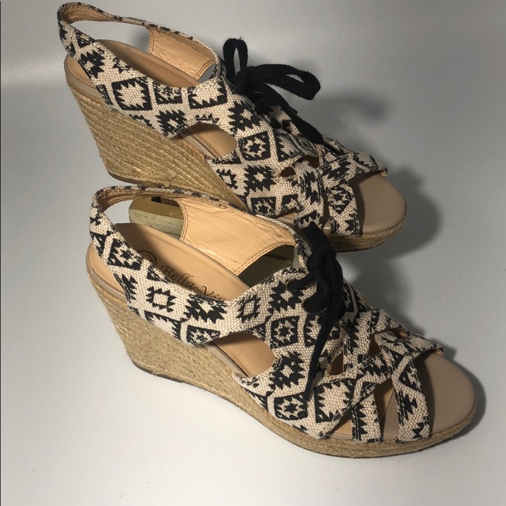 Bella Vita Canvas Wedge Sandals w Ties